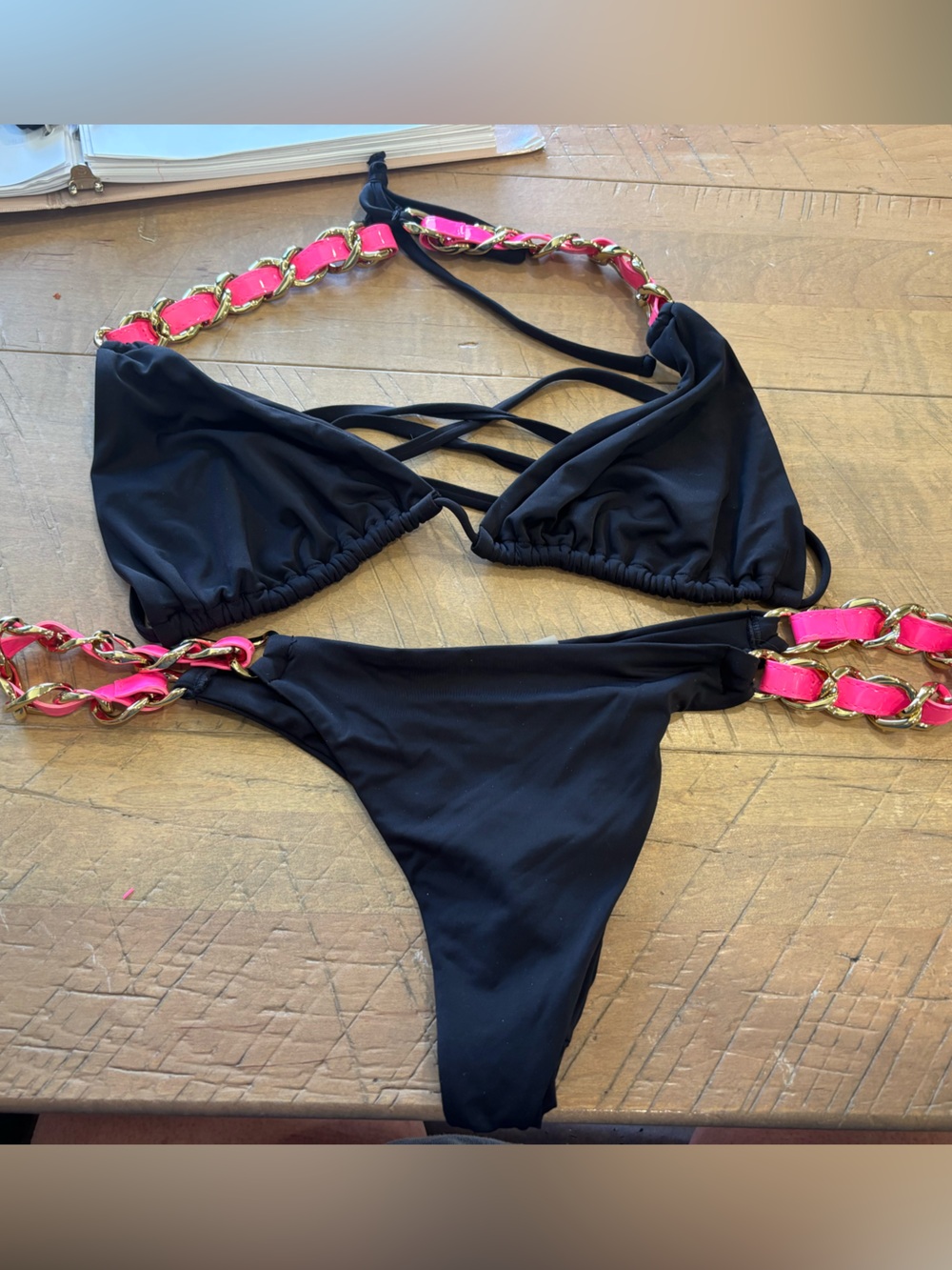 Beach Bunny Swimwear Bikini Pink Black Size XL Top M Bottom Beach Vacation